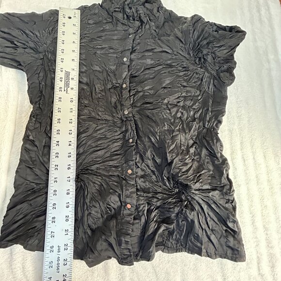 Babette Womens Black Textured Crinkle Button-Up Shirt Small Long Sleeve Casual - Picture 9 of 10